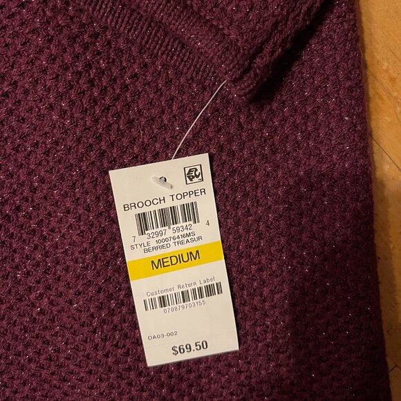 JM Collection Cardigan Sweater Wrap Purple Brooch Pin Size M - Picture 2 of 3